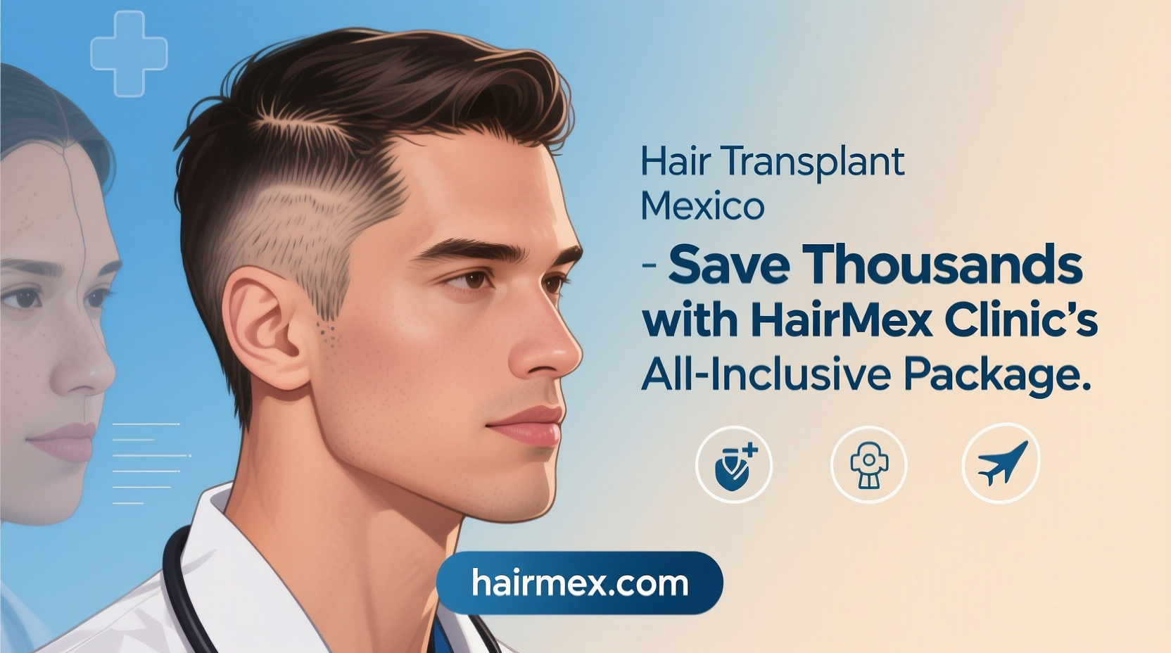 Happy patient smiling and showing off their full head of hair after a successful hair transplant at HairMex Clinic.